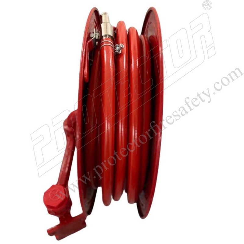 FIRE HOSE REEL DRUM,MALAYASIAN TYPE (WALL MOUNTED TYPE) MS HOSE RELL AS PER  IS :884 HAVING HOSE LENGTH& SIZE : 20 MMX30MTR. LENGTH THERMO PLASTIC HOSES  AS PER IS :12585, ISI MARKED