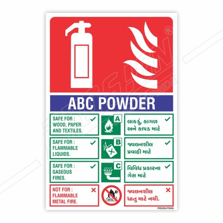 ABC Fire Extinguisher ID (Gujrati - English) Sign| Protector FireSafety