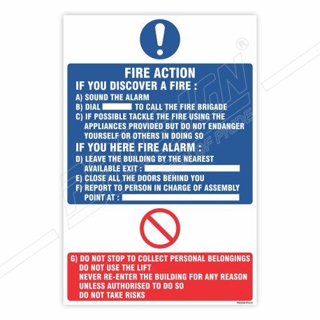 Fire Action Sign| Protector FireSafety