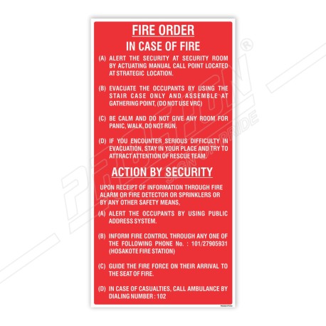 In Case Of Fire Order Sign| Protector FireSafety