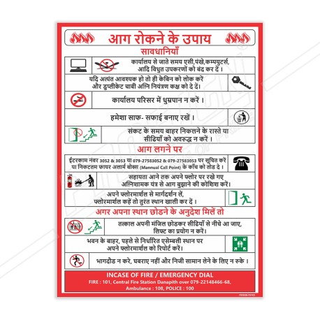 In Case Of Fire In Hindi Fire Safety Posters| Protector FireSafety