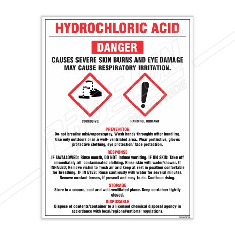 Danger Hydrochloride Acid Chemical Safety Poster| Protector FireSafety