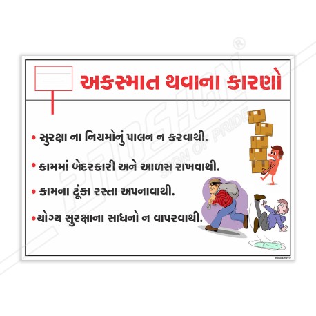 Reason Of Accident Gujrati Safety Slogan Poster| Protector FireSafety