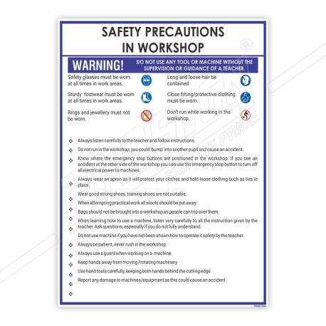 Safety Precaution In Workshop Safety Chart| Protector FireSafety