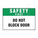 Do Not Block Door Safety First Sign| Protector FireSafety