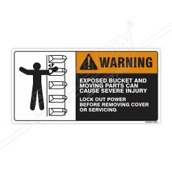 Exposed Bucket And Moving Part Can Cause Injury Machine Safety Label| Protector FireSafety