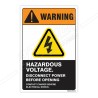 Hazardous Voltage Disconnect Power Before Opening Electrical Safety Label| Protector FireSafety
