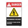 Hazardous Voltage Disconnect Power Before Servicing Electrical Safety Label| Protector FireSafety
