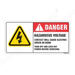 Hazardous Voltage Contact May Cause Shock Or Burn Voltage Safety Label| Protector FireSafety