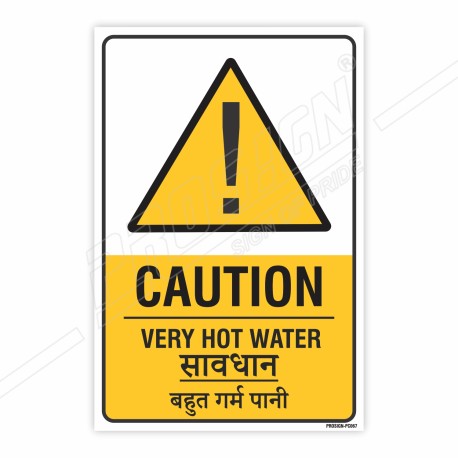 Very Hot Water English & Hindi Caution Sign| Protector FireSafety