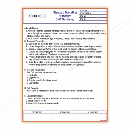 SOP Of CNC Machining Safety Poster| Protector FireSafety