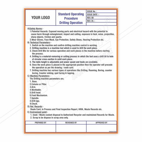 SOP Of Drilling Operation Machine Safety Poster| Protector FireSafety