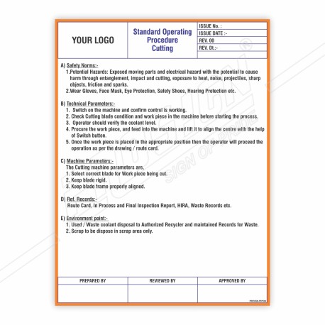 SOP Of Cutting Machine Safety Poster| Protector FireSafety