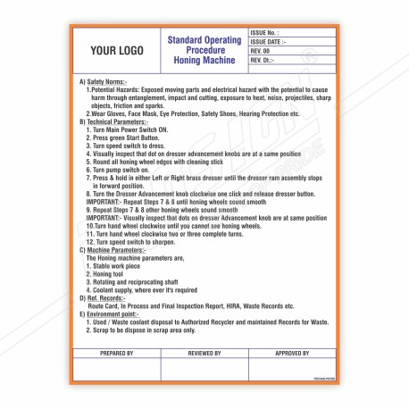 SOP Of Honing Machine Safety Poster| Protector FireSafety