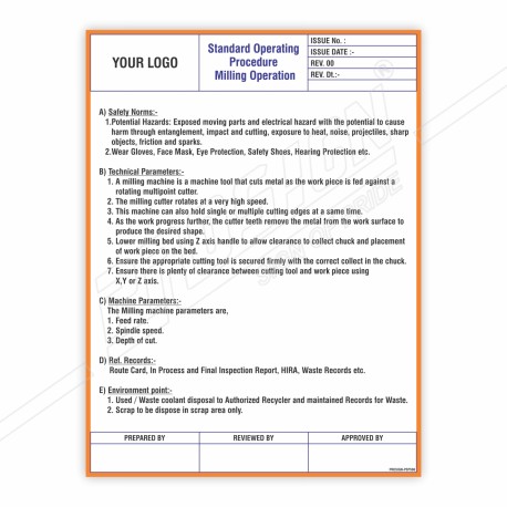 SOP Of Milling Operation Machine Safety Poster| Protector FireSafety