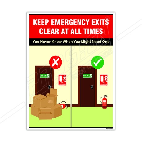 Keep Emergency Exit Clear All Time Fire Safety Poster| Protector FireSafety