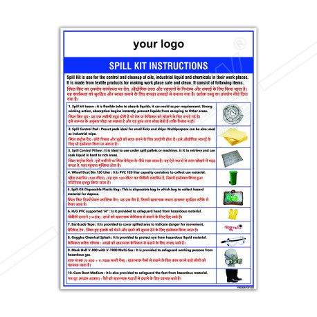 Spill Kit Instruction Hindi And English Chemical Safety Posters| Protector FireSafety