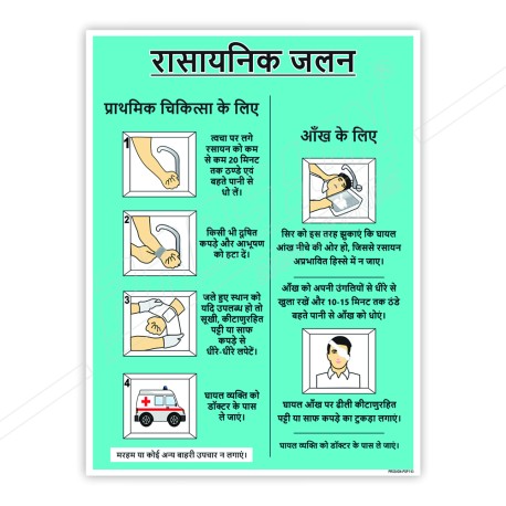 Chemical Burn First Aid in Hindi Safety Posters| Protector FireSafety