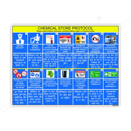 Chemical Store Protocol Hindi & English Safety Posters| Protector FireSafety